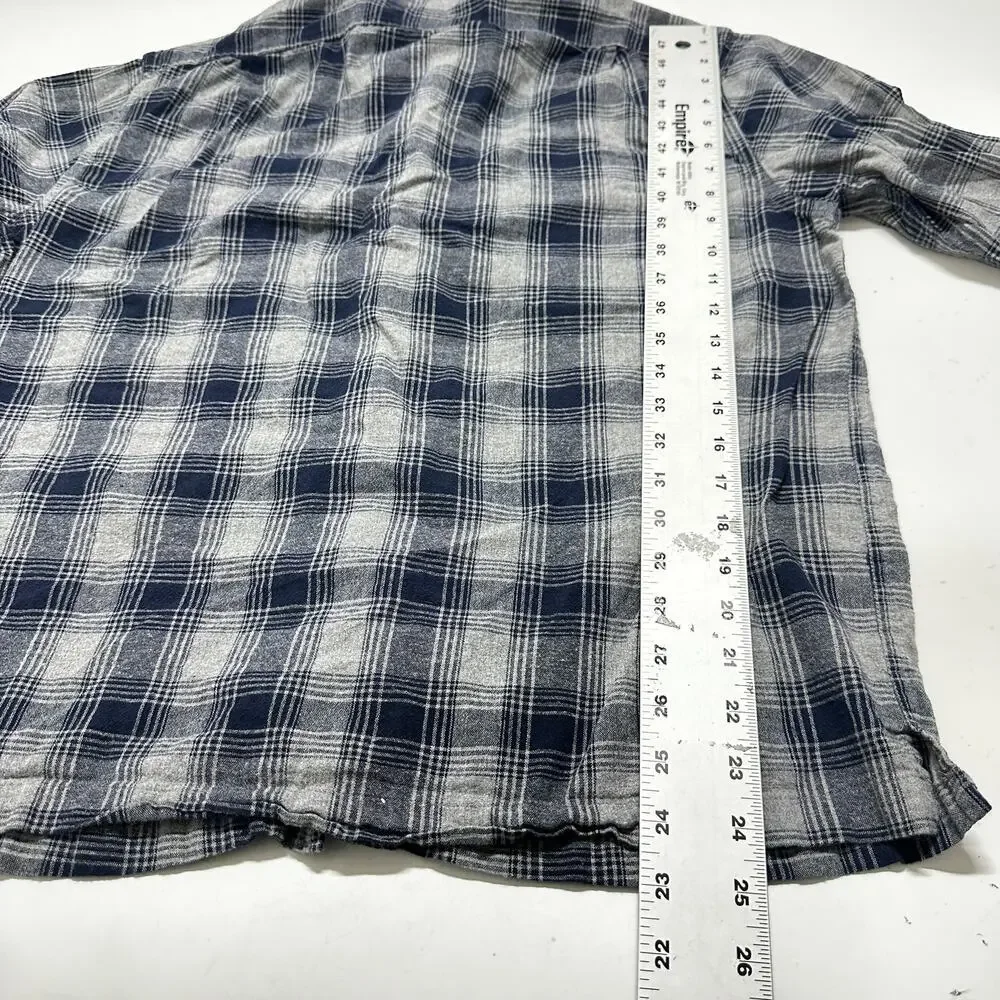 J Crew Button Up Shirt Men Size L Blue Gray Plaid Rustic 100% Cotton Preppy